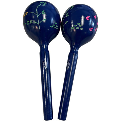 Percussion Plus Large Wooden Maracas - Blue & Patterned Finish, 28cm Length, 9.7cm Head Diameter, Sold as Pair — view 2