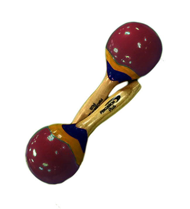Percussion Plus Wooden Mini Maracas - Red & Patterned Finish, 13cm Length, 5cm Head Diameter, Sold as Pair