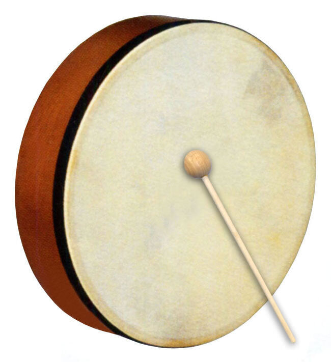 Percussion Plus 10" Handheld Frame Drum with Wooden Beater, Natural Wood Finish