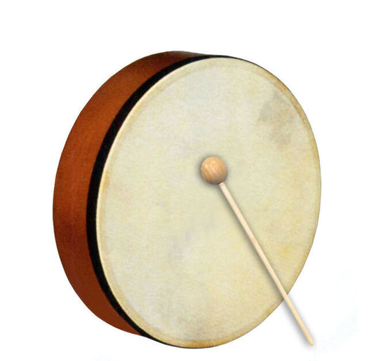 Percussion Plus 8" Handheld Frame Drum with Wooden Beater - Natural Wood Finish