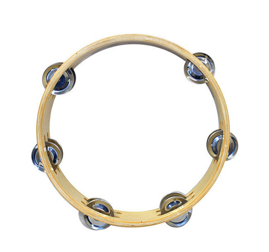 Percussion Plus 8" Wooden Tambourine with 6-Double Rows of Jingles