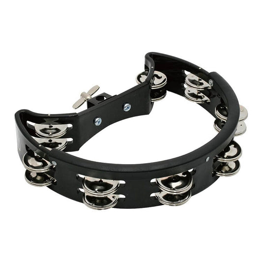 Percussion Plus Half Moon Tambourine with 8 Double Rows of Jingles and Fixed Mount - Black