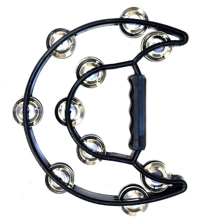 Percussion Plus Half Moon Tambourine, PVC Shell, 10 Double Rows of Jingles, Black