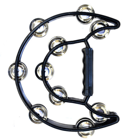 Percussion Plus Half Moon Tambourine, PVC Shell, 10 Double Rows of Jingles, Black