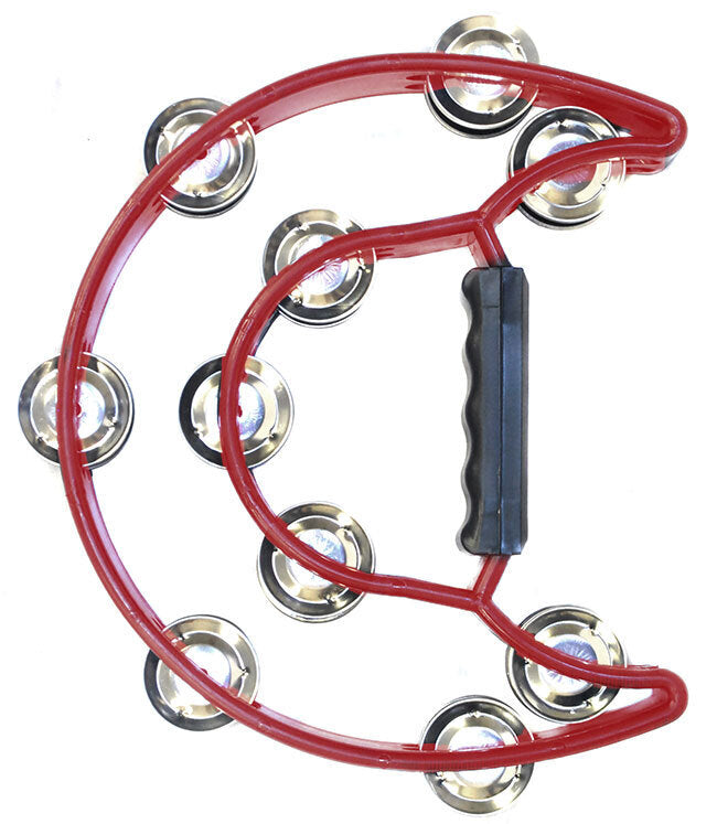 Percussion Plus Half Moon Tambourine Red with 10 Double Rows of Jingles