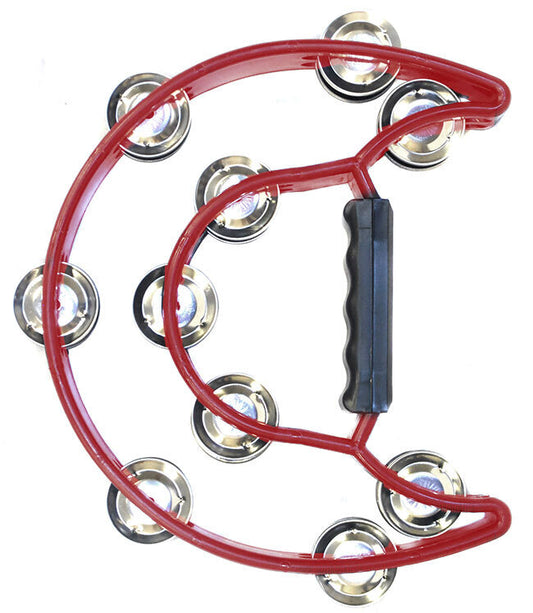 Percussion Plus Half Moon Tambourine Red with 10 Double Rows of Jingles