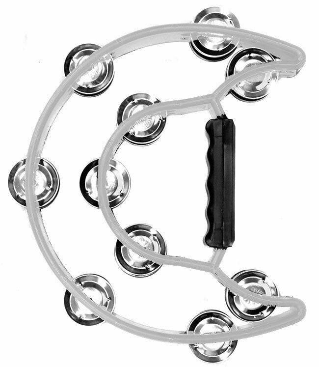 Percussion Plus Half Moon Tambourine, PVC Shell, 10 Double Rows of Jingles, White