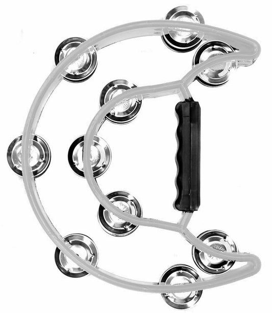 Percussion Plus Half Moon Tambourine, PVC Shell, 10 Double Rows of Jingles, White