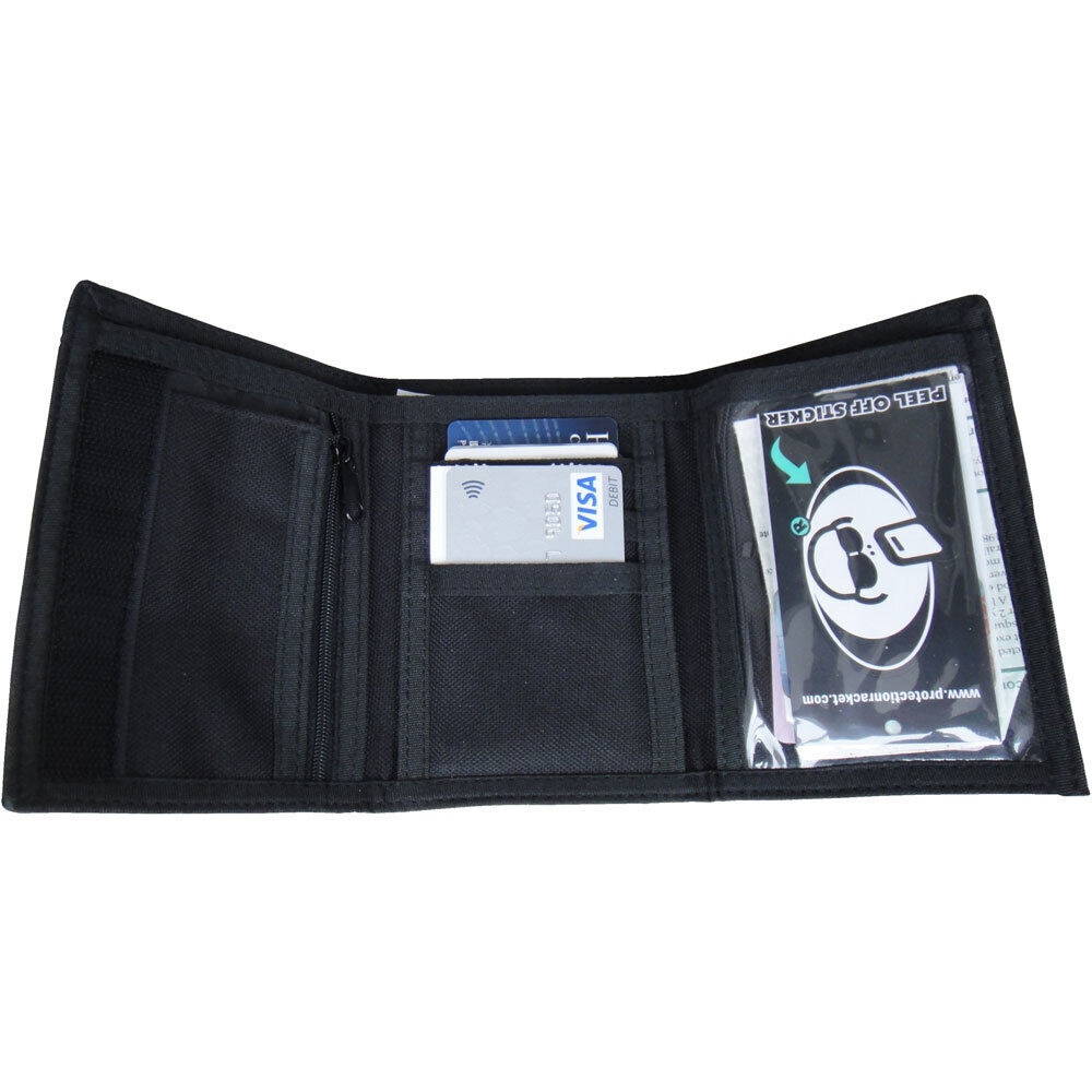 Protection Racket Black Wallet with Black & White Logo, Velcro Closure, 3 Card Compartments, Zipped Change Pocket, 14cm x 9cm x 3cm — view 3