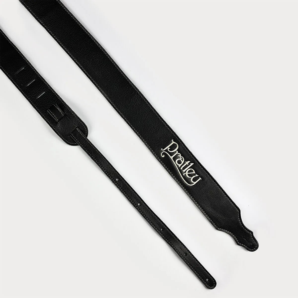 Pratley 2.5" Black Leather Guitar Strap with Suede Backing and Embroidered Logo [PRATSTRAP-BK] — view 3