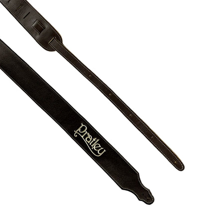Pratley 2.5" Chocolate Leather Guitar Strap with Suede Backing and Embroidered Logo [PRATSTRAP-CH] — view 3