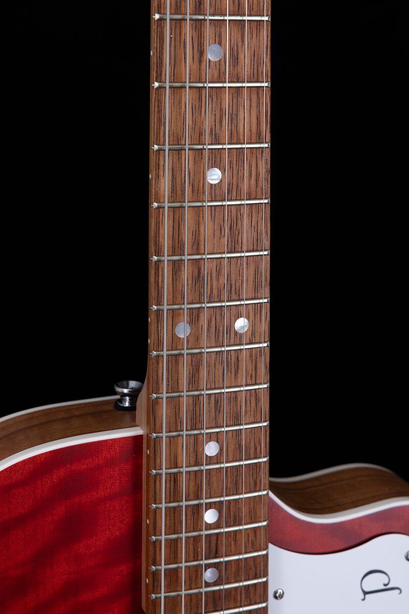 Pratley Electric Semi-Hollow Cherry Red Single Cut Guitar with HH Set — view 4