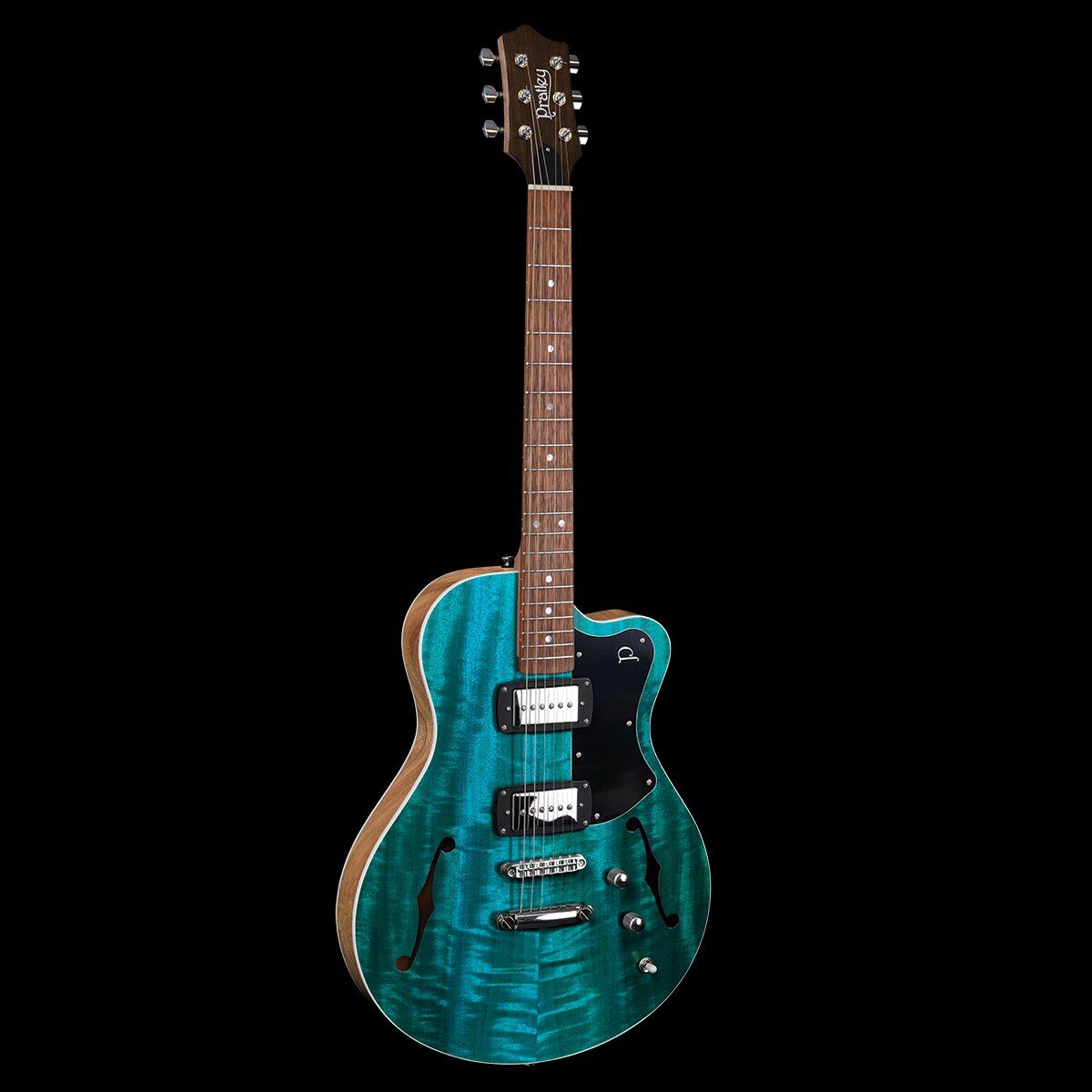 Pratley Electric Semi-Hollow Blue Lagoon Single Cut Guitar with P90 Set