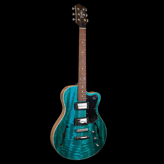 Pratley Electric Semi-Hollow Blue Lagoon Single Cut Guitar with P90 Set