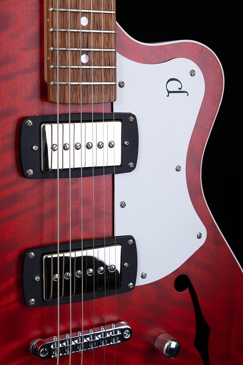 Pratley Electric Semi-Hollow Cherry Red Single Cut SD with Phat Cat P90 Set — view 6