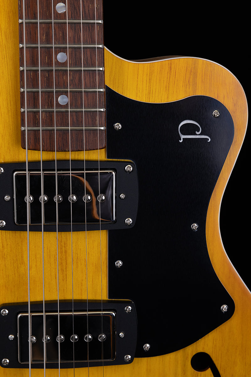 Pratley Electric Semi-Hollow Vintage Yellow Single Cut SD Phat Cat P90 Set PRSH90-TVY — view 6