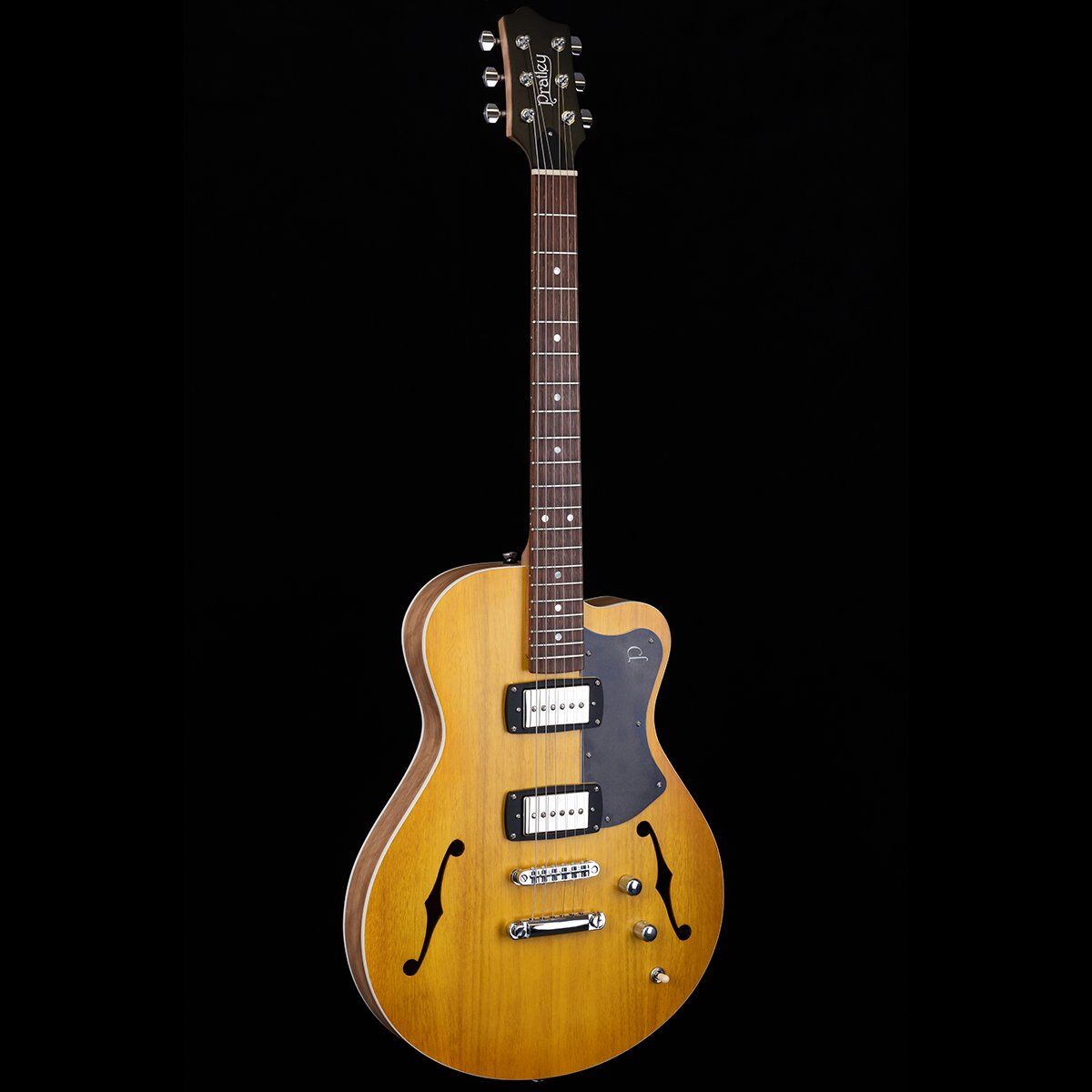 Pratley Electric Semi-Hollow Vintage Yellow Single Cut SD Phat Cat P90 Guitar