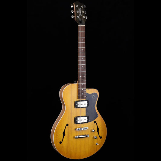 Pratley Electric Semi-Hollow Vintage Yellow Single Cut SD Phat Cat P90 Guitar