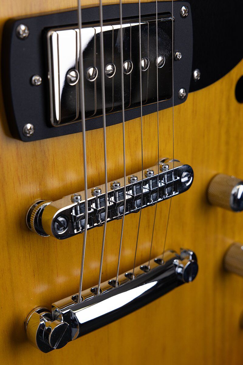 Pratley Electric Semi-Hollow Vintage Yellow Single Cut SD Phat Cat P90 Guitar — view 7