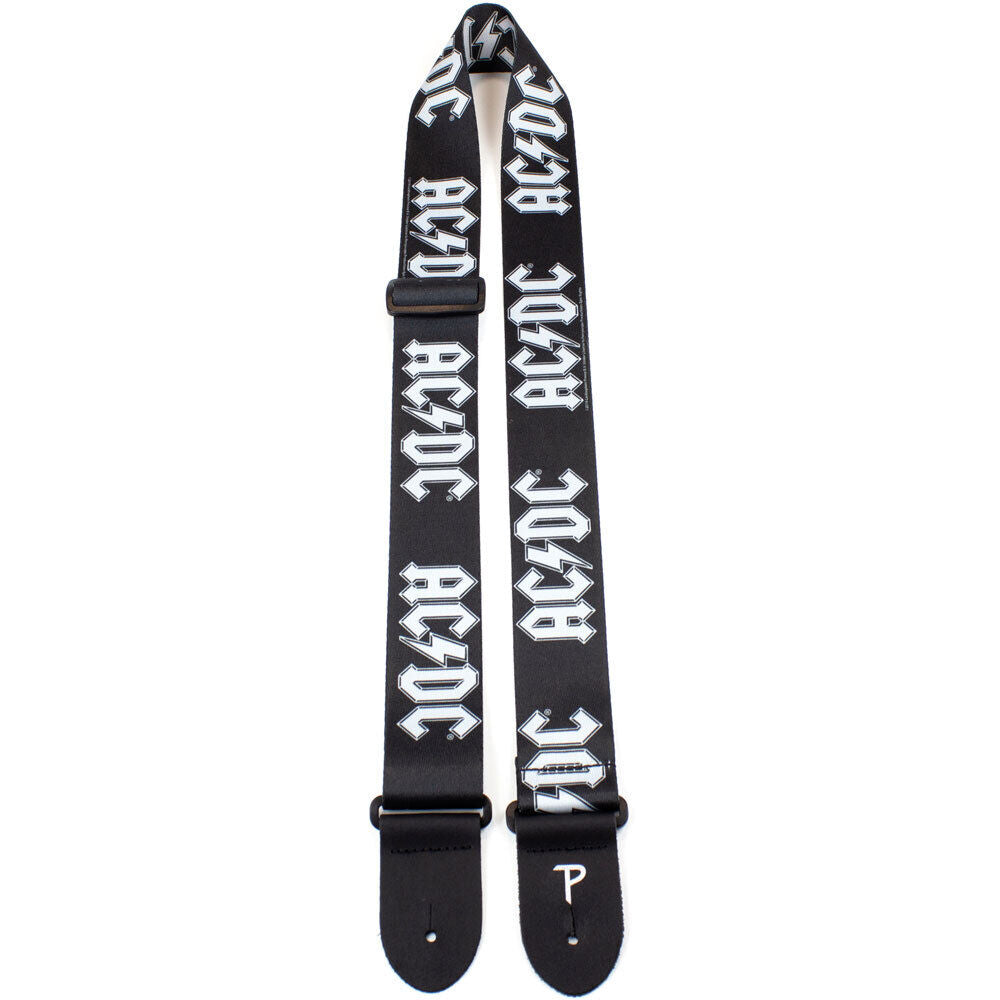 Perris 2" Polyester AC/DC Licensed Guitar Strap - White Logo on Black, Adjustable 39" to 58"