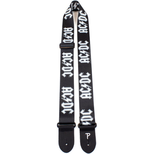 Perris 2" Polyester AC/DC Licensed Guitar Strap - White Logo on Black, Adjustable 39" to 58"