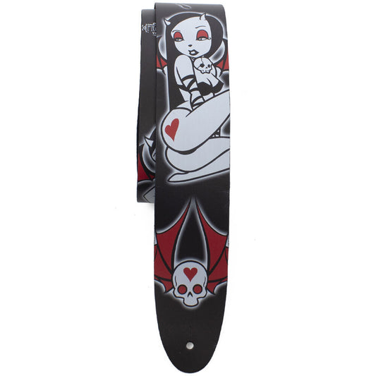 Perris 2.5" Leather Hi-Res "Temptation Hearts" Licensed Guitar Strap by David Bollt, Adjustable 42.5 to 56 Inches