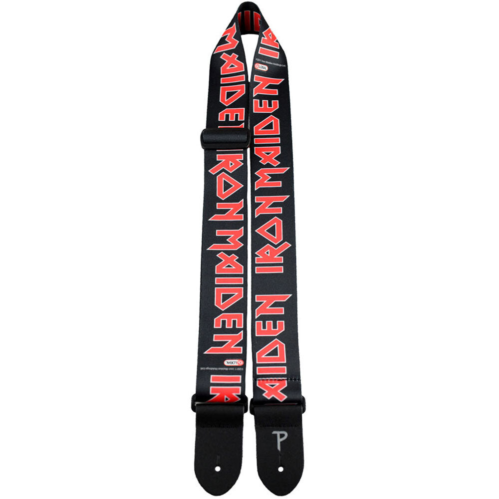 Perris 2" Polyester Iron Maiden Red Logo on Black Licensed Guitar Strap, Adjustable 39" to 58"