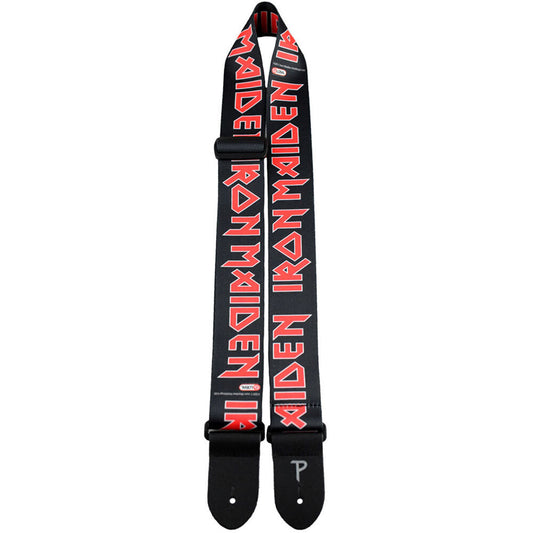 Perris 2" Polyester Iron Maiden Red Logo on Black Licensed Guitar Strap, Adjustable 39" to 58"