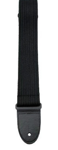Perris 2" Black Cotton Guitar Strap with Leather Ends, Adjustable 39" to 58"