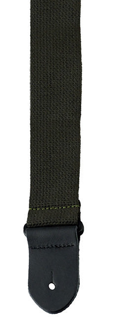 Perris 2" Army Green Cotton Guitar Strap with Leather Ends, Adjustable 39" to 58"