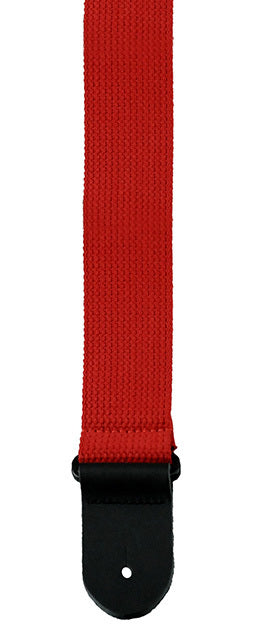 Perris 2" Red Cotton Guitar Strap with Black Leather Ends, Adjustable 39" to 58"