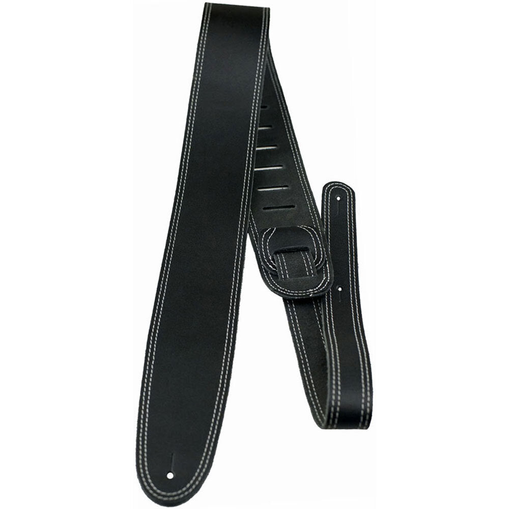Perris 2.5" Double Stitched Adjustable Genuine Leather Guitar Strap - Black