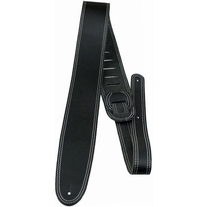 Perris 2.5" Double Stitched Adjustable Genuine Leather Guitar Strap - Black