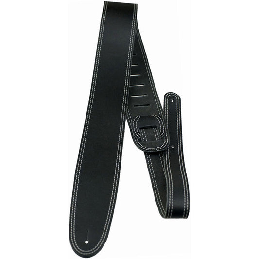 Perris 2.5" Double Stitched Adjustable Genuine Leather Guitar Strap - Black