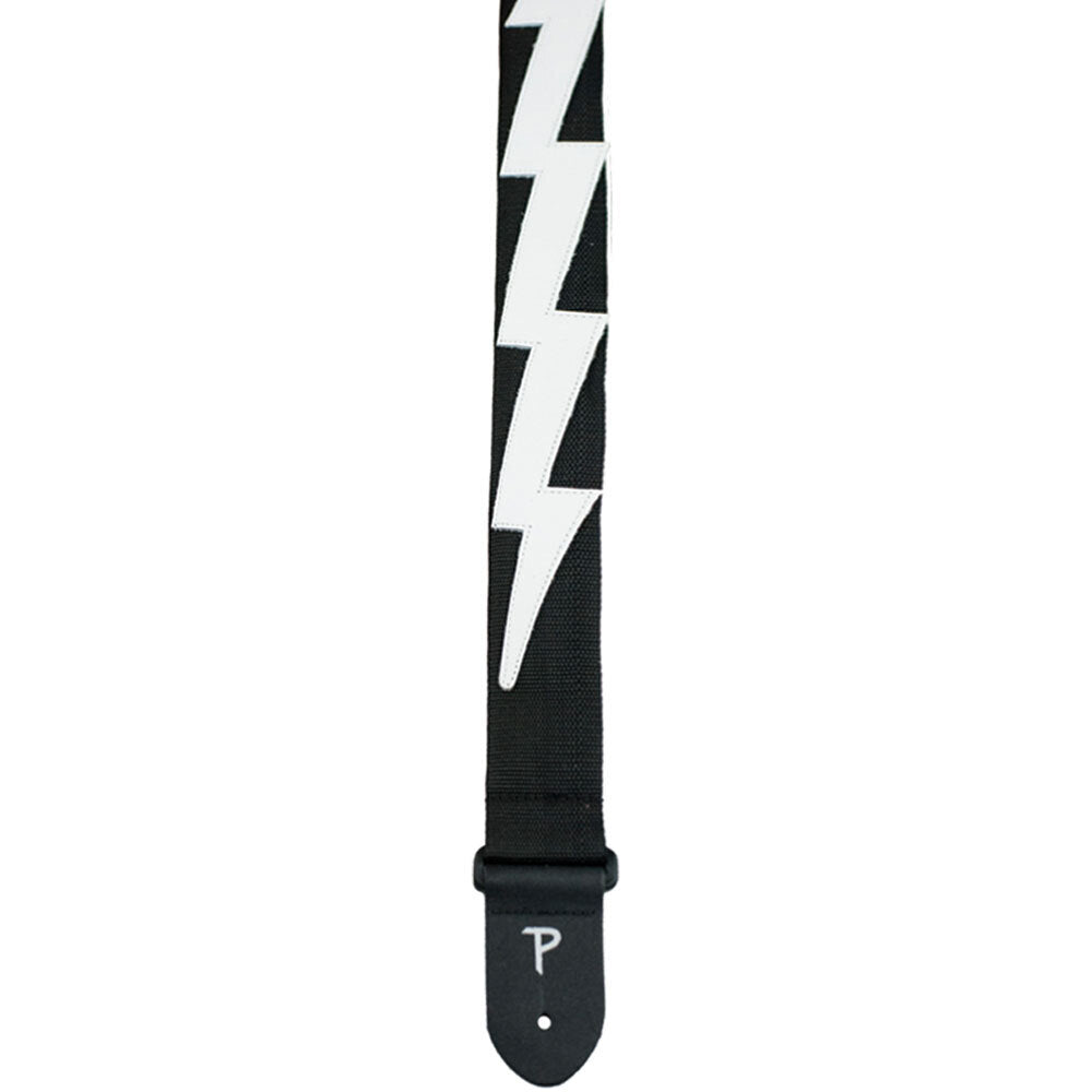Perris 2" Poly Pro Guitar Strap with White Leather Lightning Bolt Design & Adjustable Length 39" to 58"