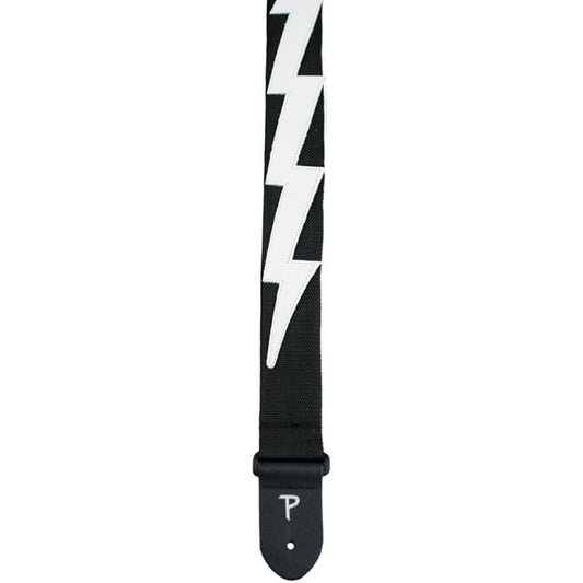 Perris 2" Poly Pro Guitar Strap with White Leather Lightning Bolt Design & Adjustable Length 39" to 58"