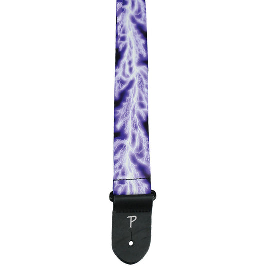 Perris 2" Purple Lightning Guitar Strap with Leather Ends, Adjustable 39" to 58"