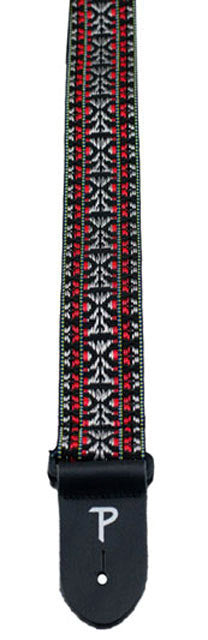 Perris 2" Adjustable Poly Pro Hootenanny Guitar Strap with Leather Ends - Light Grey & Red