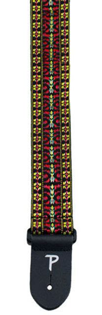 Perris 2" Poly Pro Hootenanny Guitar Strap with Leather Ends, Adjustable 39" to 58" Length, Red & Yellow Pattern