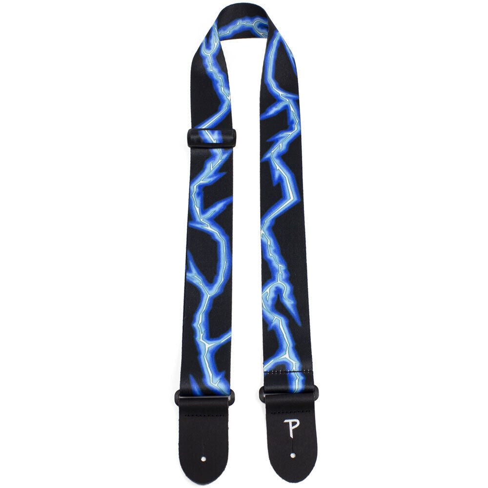 Perris 2" Blue Lightning Guitar Strap with Leather Ends, Adjustable 39" to 58" — view 2