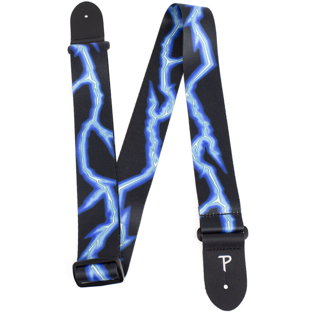Perris 2" Blue Lightning Guitar Strap with Leather Ends, Adjustable 39" to 58" — view 3