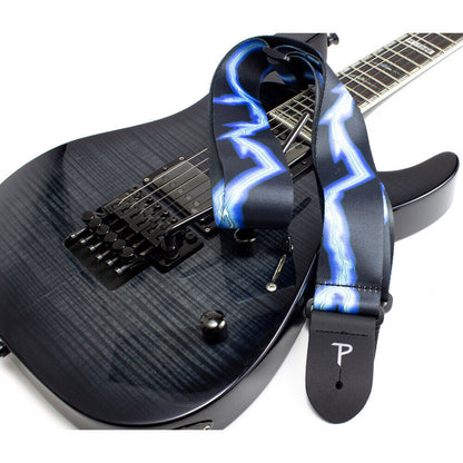 Perris 2" Blue Lightning Guitar Strap with Leather Ends, Adjustable 39" to 58" — view 4