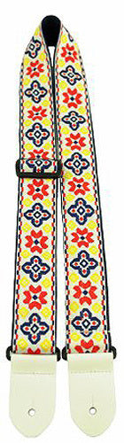 Perris 2" Jacquard Ribbon Guitar Strap with Leather Ends - Floral Design, Adjustable 39" to 58"