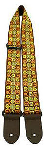 Perris 2" Jacquard Ribbon Guitar Strap with Leather Ends - Floral Design, Adjustable 39" to 58"