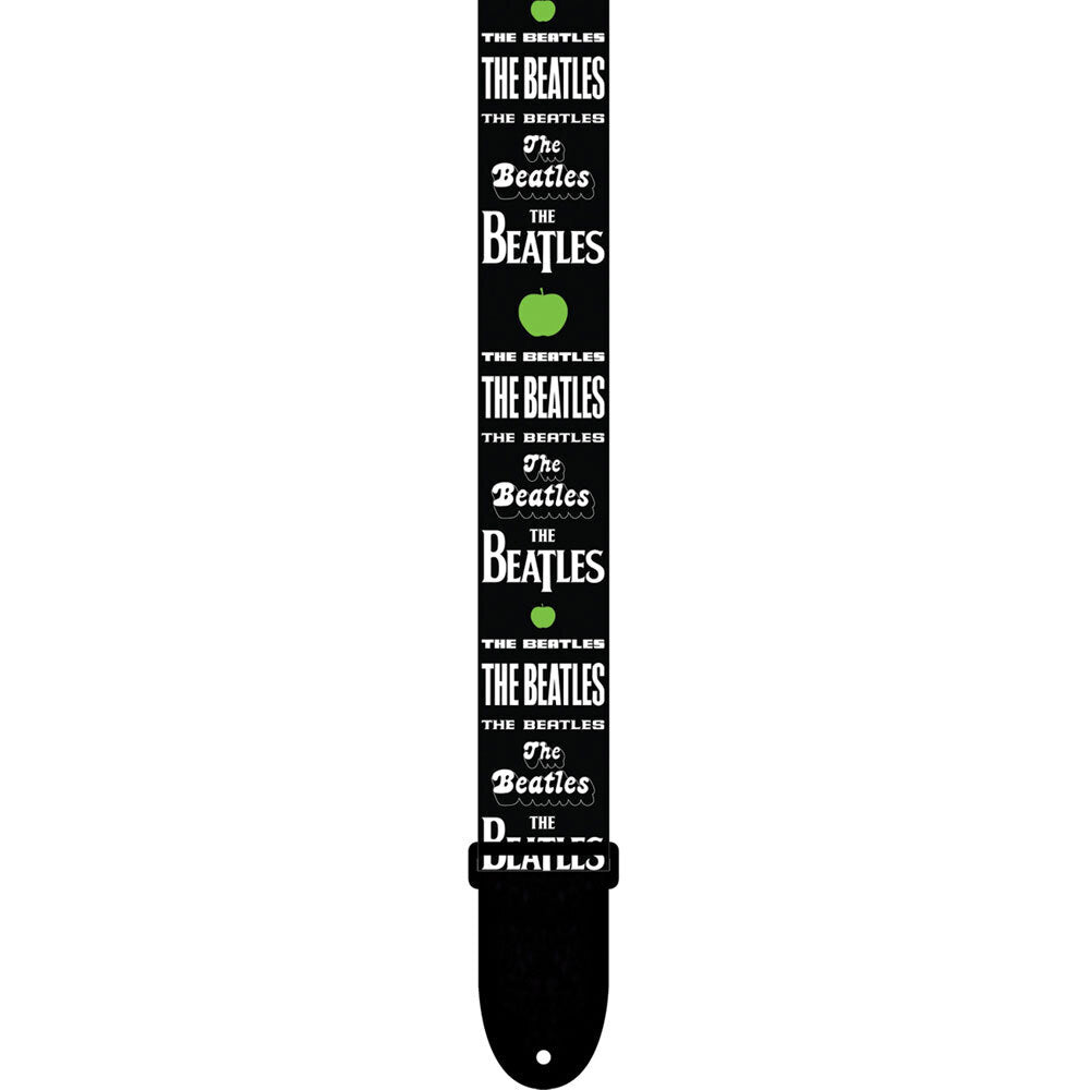 Perris 2" Polyester Beatles Licensed Vegan Guitar Strap with Multiple White Logos on Black Design, Adjustable 39" to 58"