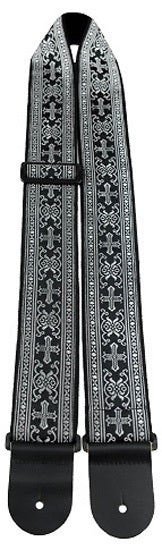 Perris 2.5" Metallic Jacquard Guitar Strap with Silver Crosses, Adjustable 39"-58"