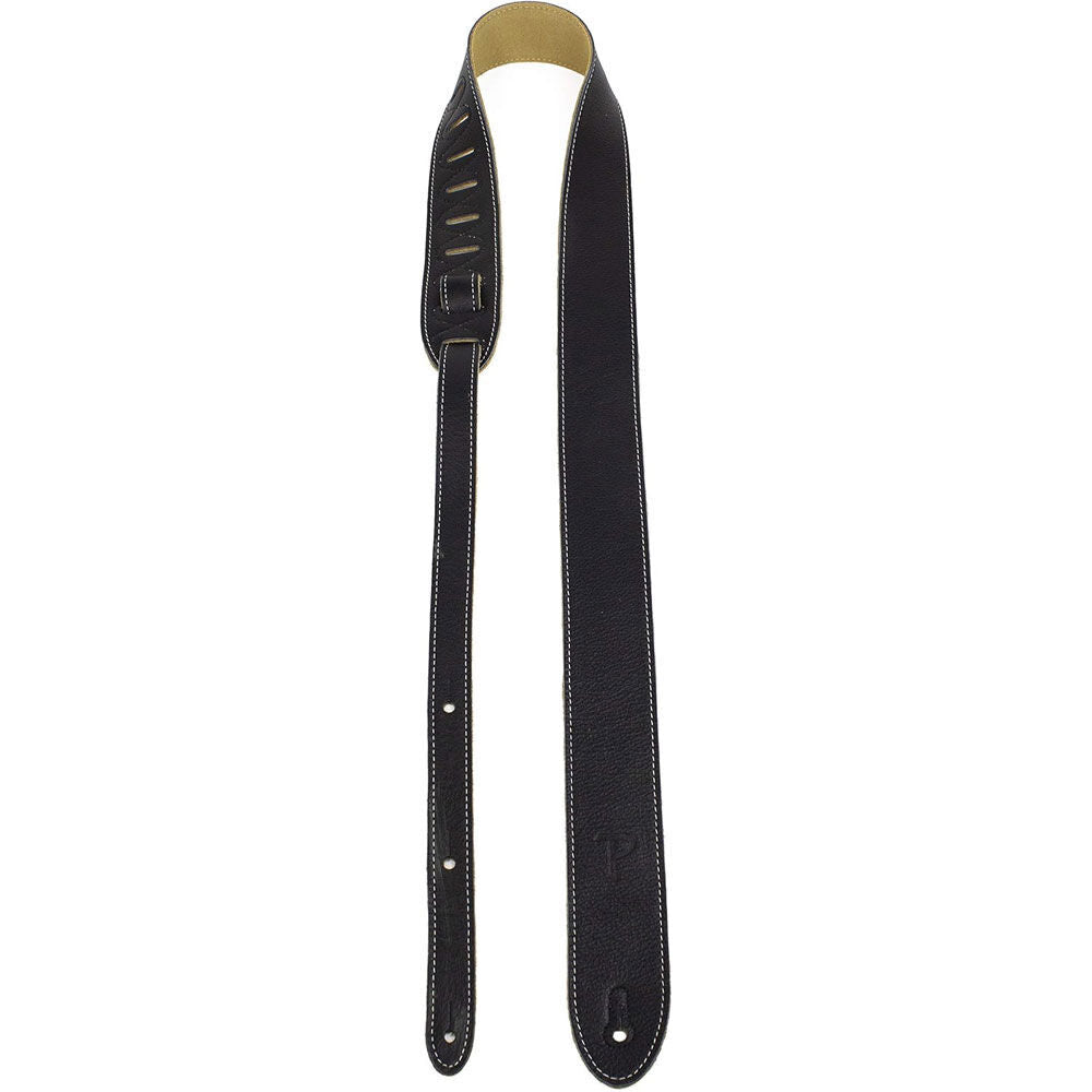 Perris 2" Black Deluxe Soft Italian Leather Guitar Strap with Suede Backing, Adjustable 41"-56" — view 2