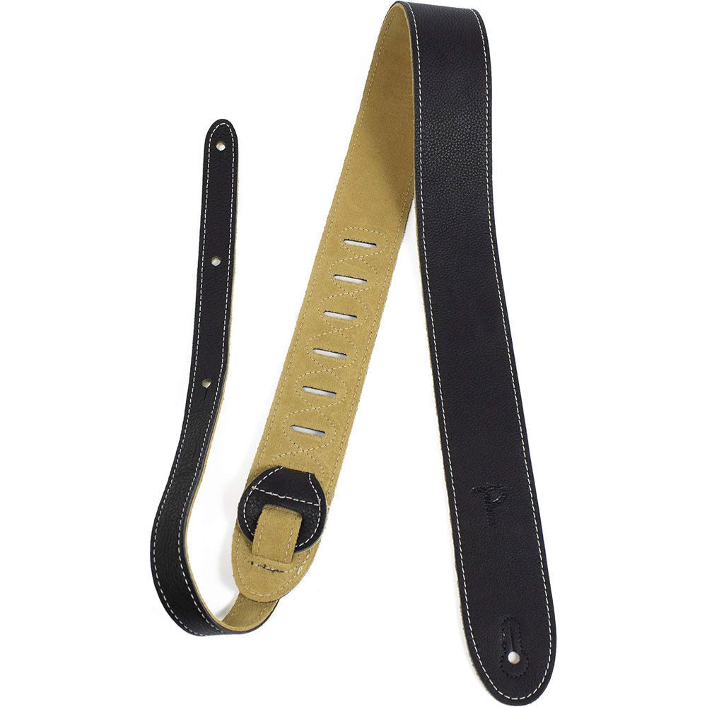 Perris 2" Black Deluxe Soft Italian Leather Guitar Strap with Suede Backing, Adjustable 41"-56"