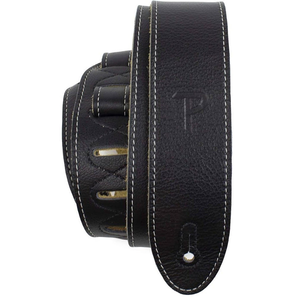 Perris 2" Black Deluxe Soft Italian Leather Guitar Strap with Suede Backing, Adjustable 41"-56" — view 4