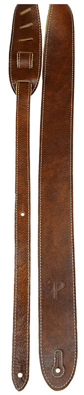 Perris 2" Chestnut Deluxe Soft Italian Leather Guitar Strap with Suede Backing, Adjustable 44.5" to 53"